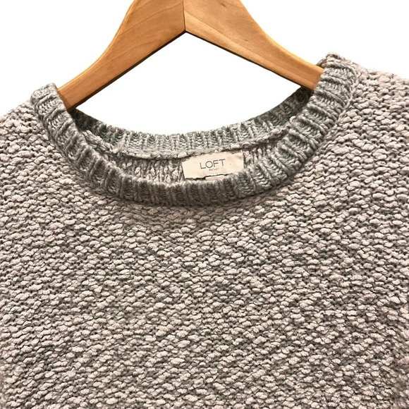 Loft Women's Size S Light Gray Sweater Long Sleeves  Cotton Blend With Some Wool - Picture 4 of 11